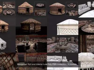 Mongolian Yurt and Interior Low Poly PBR Collection 3D Model Pack