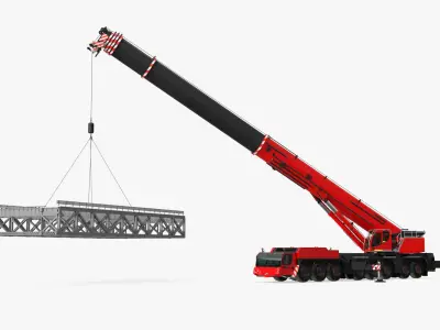  Mobile Telescopic Crane Lifting Load Red Rigged 