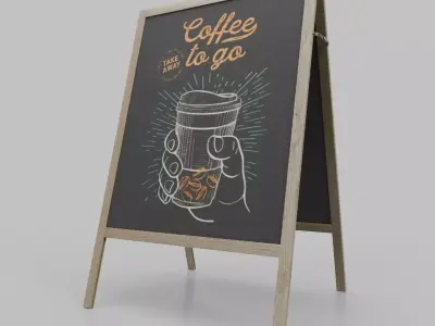 Customizable Wooden A-Frame Wide Chalkboard Sign Low-poly 3D model