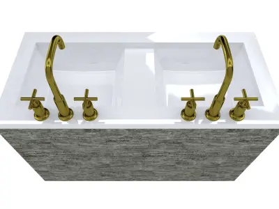 Vanity-006B bathroom vanity with two sinks and brass faucets 3D model