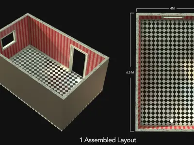 Retro Kitchen - Modular Wall - Floor - Ceiling Low-poly 3D model