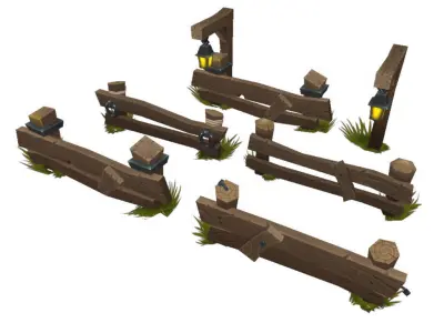 Barrel n Fence Set - Low Poly Hand Painted Low-poly 3D model
