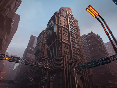 DYSTOPIAN BRUTALIST BUILDING SCIFI 01 Low-poly 3D model