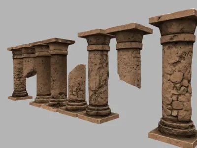 pillar set 5 of old stone pillars Low-poly 3D model