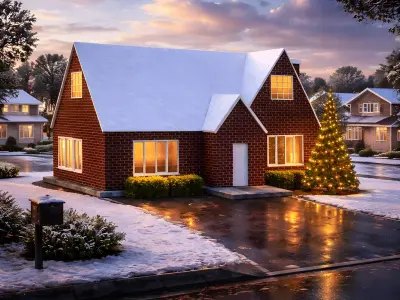 Snowy Brick House 3D Model  Winter Cottage Exterior  Low-poly 3D model
