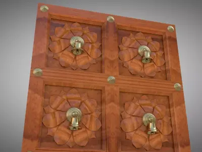 Door Lowpoly wooden with ornaments Low-poly 3D model