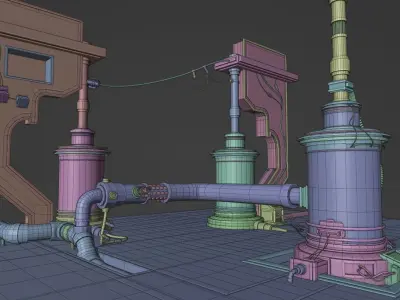Alien Steam Laboratory Set Low-poly 3D model