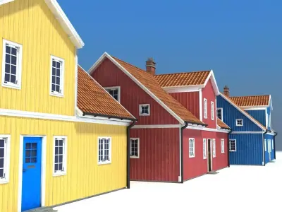 Three Houses Low Poly Low-poly 3D model