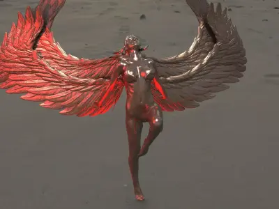 Crescent Angel Statue Phoenix wings  3D model