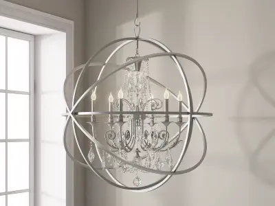 CRYSTORAMA SOLARIS 6 LIGHT CRYSTAL SILVER SPHERE CHANDELIER 3D model