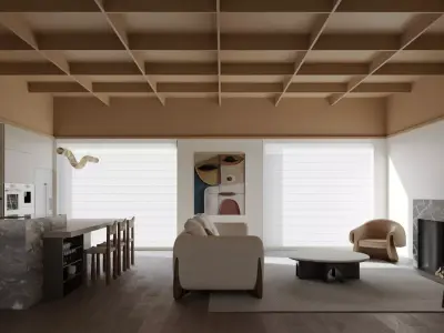 Modern living and dining room 3D model