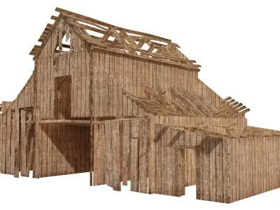 Wooden abandoned old raw barn da1 Low-poly 3D model