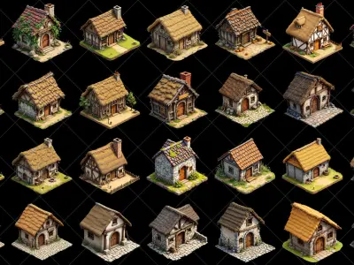 148 Transparent Fantasy Medieval Huts Game Assets Texture