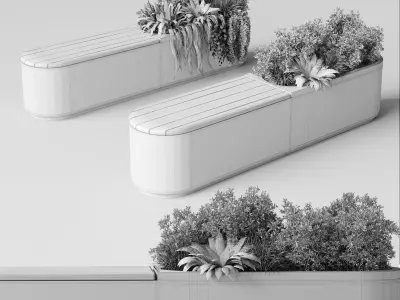 Deco Street furniture Green Benches Plants fern grass bush 15 Low-poly 3D model