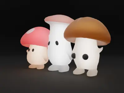 Indirect lighting for three mushroom brothers 3D model