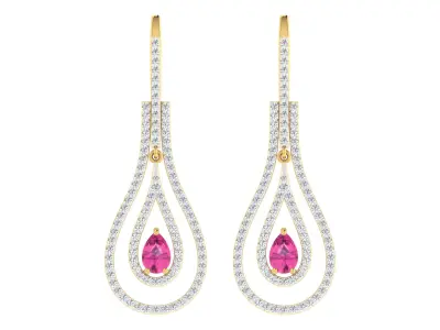 Light Weight Yellow Gold Diamond Earring  -ER-2201 3D print model