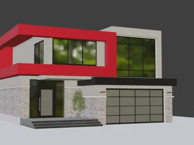 House modern with garage Low-poly 3D model