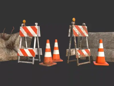 Barricade Cones Concrete Divider Pack Low-poly 3D model