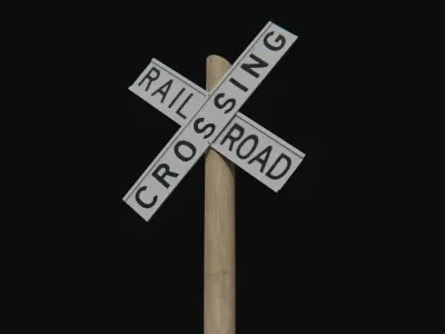 Railway-crossing roadsign Low-poly 3D model