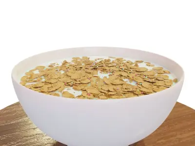 Bowl with Milk and Cereals - Corn Flakes - Food - High Quality 3D model