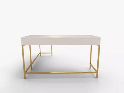 Modern Life White L Desk Charger Drawer with Gold Metal Legs 3D model