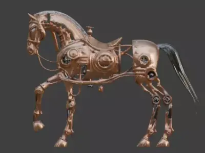 Steampunk Mechanical Horse Automaton 3D Model Low-poly 3D model