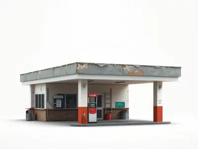 Vintage Gas Station Model Pack with Weathered Textures Low-poly 3D model