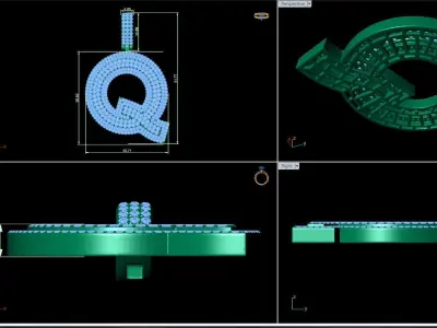 Alphabet Latter Q Diamond Pendent 3D print model
