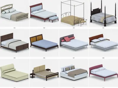 Beds Collection eames lounge chair Low-poly 3D model