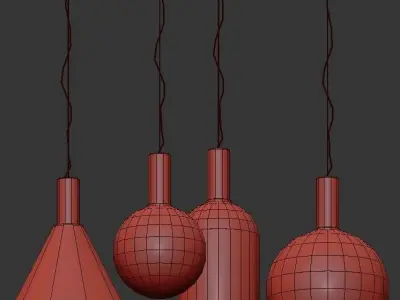phenomena four colorful glass pendant lights hanging 3D model