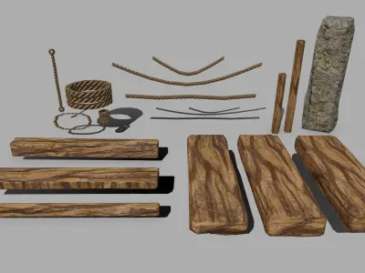 Wood Set rope Low-poly 3D model