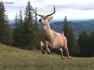  Whitetail Deer Running Pose Fur for Maya 