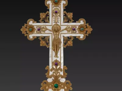 Heavenly Radiance Cross - Ornamental Gold and Marble Crucifix 3D print model