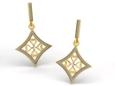 Gold Diamond Women Earring 3D print Model 3D print model 41