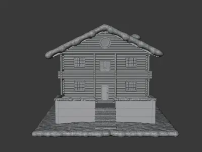 Snowy Log House 3D model