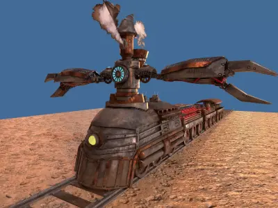Steampunk Battle Robot Train Low-poly 3D model