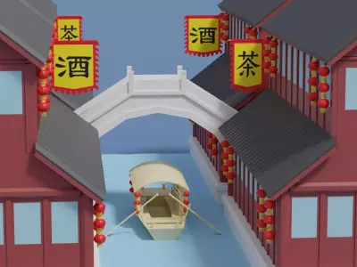 Cartoon Chinese Water Town 3D model