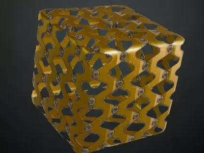 Rusty Gold Sci-Fi Metal Mesh Transparent PBR Seamless Texture
