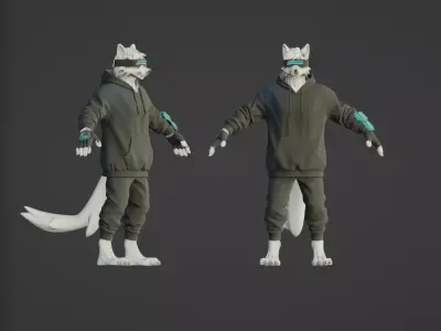 Cyber Wolf Base Mesh Techwear Character for Rigging Low-poly 3D model