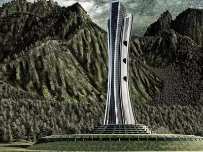 Skyscraper 3D model with Landscape Game Ready UE4 3D model