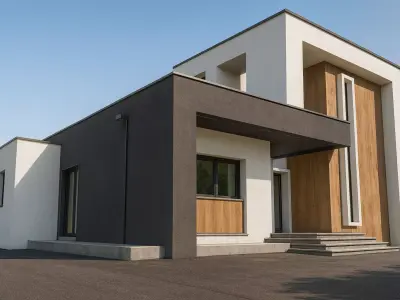 3D MODEL Modern Two-Story House with Upper Annex Low-poly 3D model