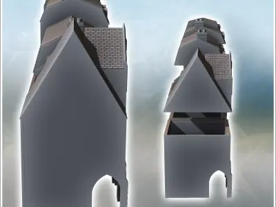 Set of modern multi-story buildings with colonnade passage and b 3D print model
