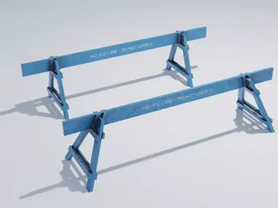 Wooden Police Barriers with 4K Textures Low-poly 3D model