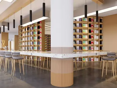 Modern Cultural Bookstore with Reading Lounge 3D model