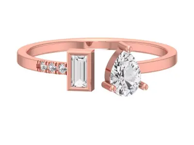 Solitaire Women Light Weight Baguette Pear stone Band Ring 3D print model