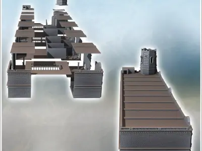 Large urban baroque-style fire station with corner tower Staling 3D print model