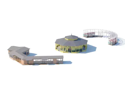 Set of Three Unique Pavilion and Stall 3D Buildings 3D model