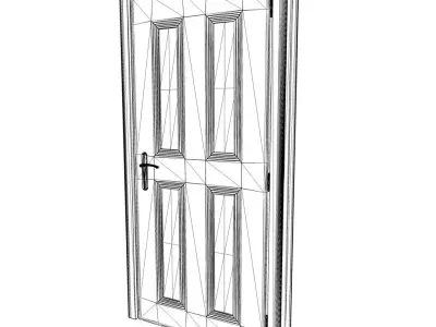 Four-Panel Frosted Glass Wooden Interior Door Low-poly 3D model