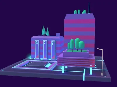 Cartoon Low Poly Sci-fi Space City Island Low-poly 3D model