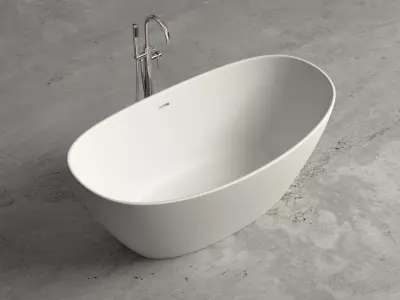 Freestanding resin oval bathtub with floor-mounted tap 9 3D model